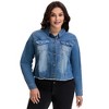 Women's Plus Size Corpped Denim Long Sleeve Button Down Casual Jean Jackets with Pockets - Agnes Orinda - 2 of 4
