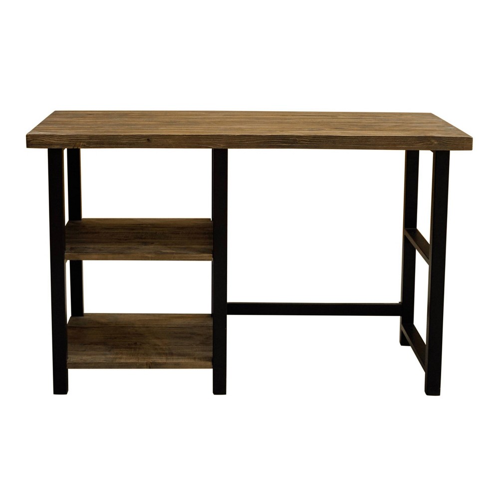 Photos - Office Desk Pomona Writing Desk with Two Shelves Metal and Solid Wood Natural - Alater
