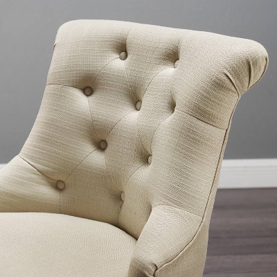 Beige Fabric Ergonomic Swivel Office Chair with Wood Base