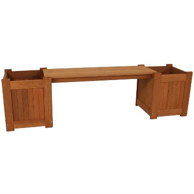 Sunnydaze Outdoor Meranti Wood with Teak Oil Finish Wooden Garden Planter Box Bench Seat - 68" - Brown