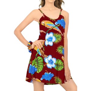 LA LEELA Women's Vacay Holiday Beach Summer Beachwear Sleeveless Casual Dress Spaghetti Strap Nightshirts Slip Nighty - 1 of 4