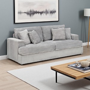 79.3" Corduroy 3-Seater Sofa with 4 Matching Pillows & Spring Upholstered Cushioning - 1 of 4