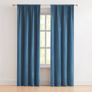 38"x84" Lush Decor Glam Pleated Velvet Light Filtering Window Curtain Panels Teal Pair - 1 of 4