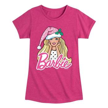 Girls' Barbie Santa Hat Short Sleeve Graphic T-Shirt - Fuchsia