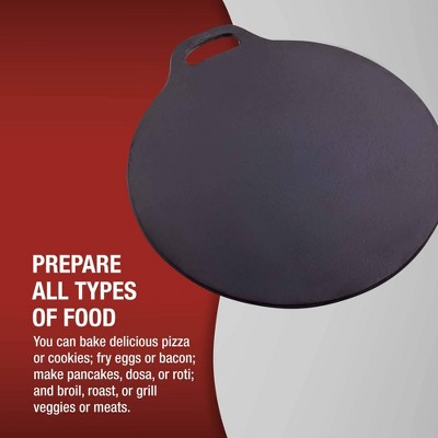 Victoria 12-Inch Black Cast Iron Tawa Dosa Pan with Loop Handle