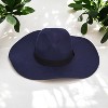 French Connection Women's Faux Suede Fedora Hat for Women - Wide Brim Fedora with Black Ribbon Band - Tan and Navy - 2 of 3