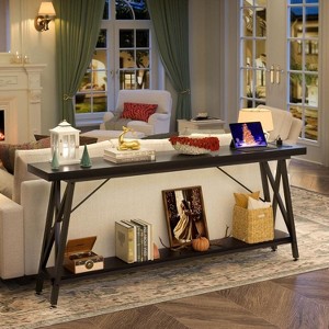 Aheaplus 70.9'' Console Table with Charging Station, Industrial Metal Frame Sofa Table with Storage Shelf - 1 of 4