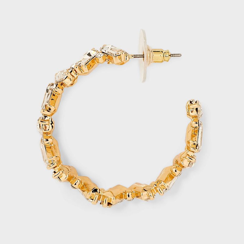 Cluster Baguette Stone Hoop Earrings - Gold, 2 of 3