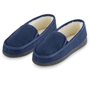 Collections Etc Mens Corduroy Memory Foam Slippers with Fleece Lining - 1 of 4