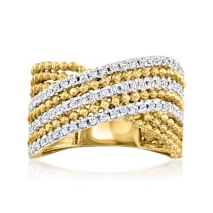 Ross-Simons 0.50 ct. t.w. Diamond Beaded Crisscross Ring in 18kt Gold Over Sterling - 1 of 4