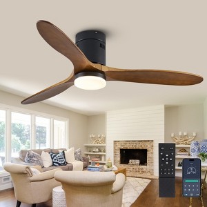 Ludomide 52" Ceiling Fan with Lights Remote Control, 3 Blade Flush Mount Ceiling Fan Reversible Noiseless for Patio, Living Room, Bedroom, Office - 1 of 4