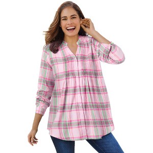 Woman Within Pintucked Flannel Shirt - 1 of 4