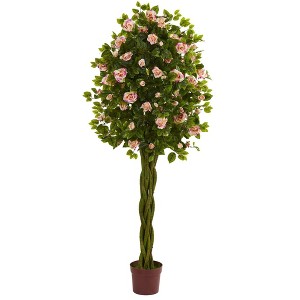 Nearly Natural 6-ft Rose Artificial Tree with Woven Trunk - 1 of 1