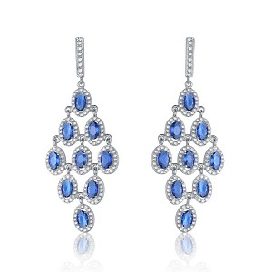 Guili Sterling Silver White Gold Plated Sapphire Blue Chandelier Earrings, an Elegant and Dazzling Jewelry Piece for a Regal Statement - 1 of 4
