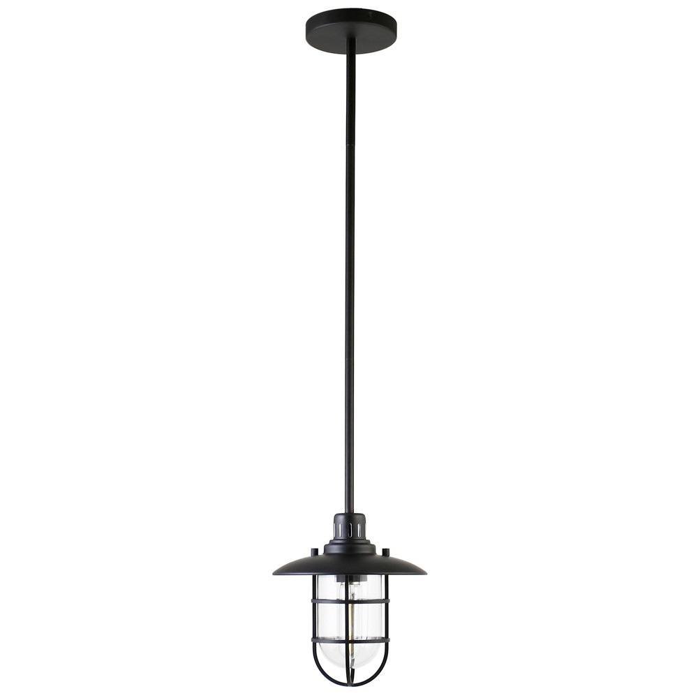 Hudson and Canal 8.25" Wide Lantern Pendant with Glass/Metal Shade Blackened Bronze/Clear: UL Listed, Adjustable Height
