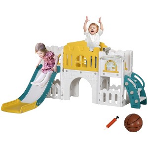 BABYYER Toddler Slide Playset with Basketball Hoop, Climber, Telescope, Tunnel, Steering Wheel, Indoor Playground for Kids 1-3 - 1 of 4