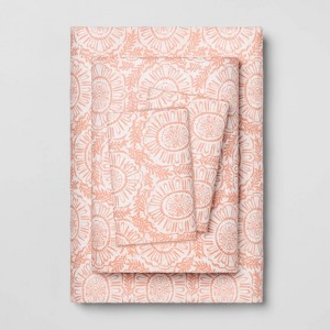 Twin XL Printed Pattern Easy Care Percale Cotton Sheet Set Dark Peach Medallion - Opalhouse , Dark Pink Medallion