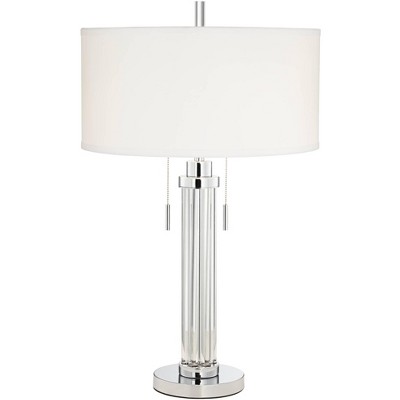 Possini Euro Design Contemporary Table Lamp with USB Charging Port Glass White Linen Shade for Living Room Bedroom House Bedside