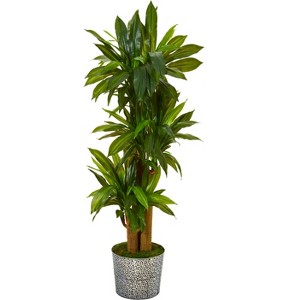 Nearly Natural 58-in Corn Stalk Dracaena Artificial Plant in Black Embossed Tin Planter (Real Touch) - 1 of 2