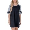 YafeMarte Women’s Short Sleeve Long Two Tone Nightshirt with Striped Sleeves and Pocket - 2 of 4