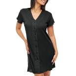 Women's Soft Ribbed Waffle Rib Knit Night Shirt, V-neck Short Sleeve Sleep Shirt, Pajamas Top