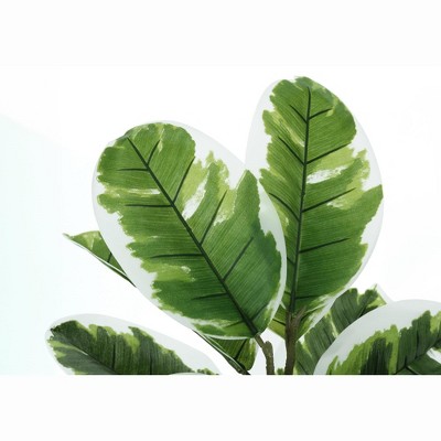 27" Tall Green and White Faux Rubber Plant in Black Pot