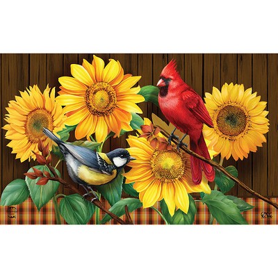 Fall Birds and Sunflowers Rectangular Rubber Doormat