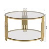 HTUTWOO 31.5" Brown Glass Coffee Table, Modern Cocktail Table Asymmetrical Metal, Circular Metal Drum Base With Lower Shelf For Living Room - 3 of 4
