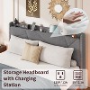 Floating Bed Frame with LED Lights & Charging Station, Upholstered Platform Beds with Headboard & Folding Storage Shelves, No Box Spring Needed - 4 of 4