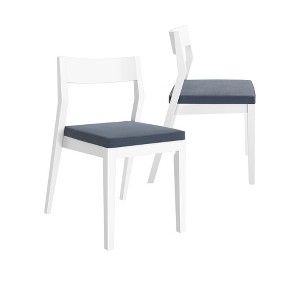 Plank+Beam Set of 2 Modern Dining Chairs, Cushioned Seat Kitchen Chair, Upholstered Solid Wood Chair for Office and Living Room, White/Graphite - 1 of 4