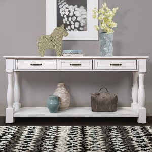 ACEPANO 63.4 in. W Long Wood Console Table with 3 Drawers and 1 Bottom Shelf-Antique White - 1 of 4