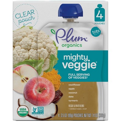 Plum Organics Mighty Veggie Cauliflower Apple Coconut and Turmeric Baby Meals - 16oz/4pk Each