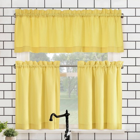 Set Of 3 24 X27 Martine Microfiber Semi Sheer Rod Pocket Kitchen Curtain Valance And Tiers Yellow No 918 Target