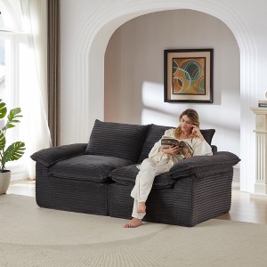 AENKYO Corduroy L-Shaped Sectional Sofa with 2 Ottomans - Modular 3-Seater Cloud Couch for Modern Living Room & Apartment - 1 of 4