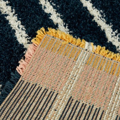 Navy and White 5' x 7' Shag Kids' Area Rug