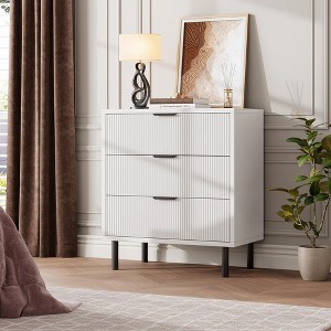 Fluted 3 Drawers Dresser, Modern Chest of Drawers with Metal Legs - 1 of 4