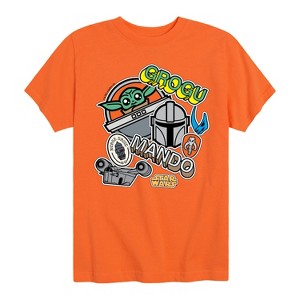 Boys' - The Mandalorian - Mando Grogu Stickers Short Sleeve Graphic T-Shirt - 1 of 4