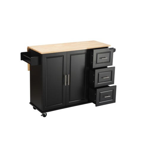 NicBex Mobile Kitchen Island Cart Morden Kitchen Storage Cabinets on Wheels with 2 Spacious Cabinet Doors and 3 Large Drawers for Kitchen, Black - image 1 of 4