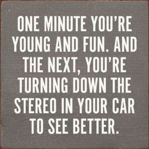 Slickblue Funny Aging Quote Wall Sign – “Turn Down Stereo to See” – Rustic 7x7 Wood Decor, Color Options - 1 of 3