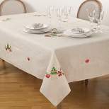 Saro Lifestyle Embroidered Christmas Tree Design Holiday Linen Blend Tablecloth