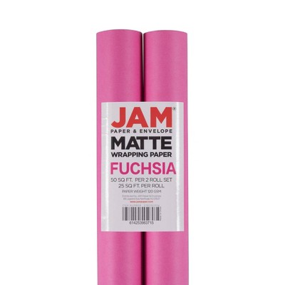 JAM Paper Gift Wrap Glossy Wrapping Paper 25 Sq. Ft Fuchsia Pink