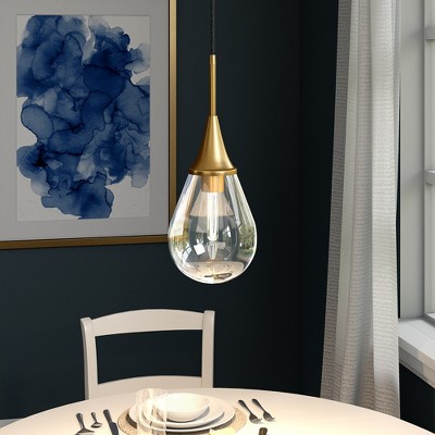 Brass and Clear Glass Teardrop Pendant Light