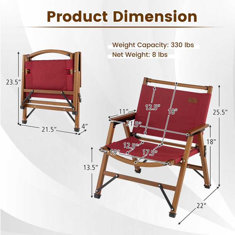 Tangkula 2PCS Patio Portable Camping Chair Folding Compact Beach Chair Solid Bamboo Frame, 5 of 11