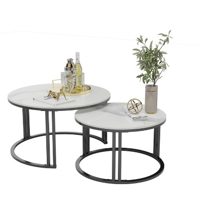 Set of 2 Modern Round Nesting Coffee Table Stacking Sofa Table