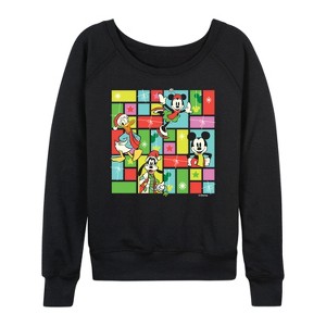 Women's - Disney - Christmas Characters Lightweight French Terry Wide Neck Long Sleeve Graphic Shirt - 1 of 4