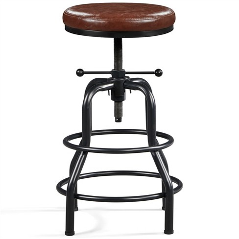 Yaheetech Industrial Counter Height Faux Leather Bar Stool Swivel Brown