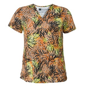 Medgear Women's 2-pocket Scrubs Short Sleeve V-Neck Print Top in 4-way Stretch - 1 of 4