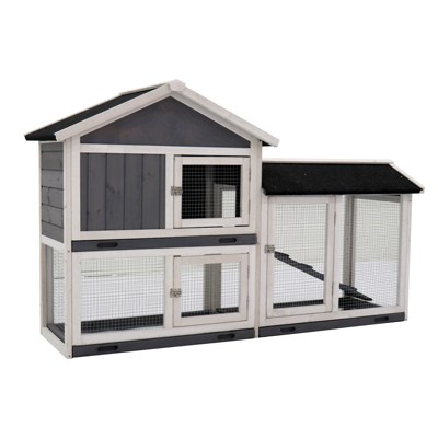 Gulches Large Wooden Rabbit Hutch with Three Doors and Removable Trays
