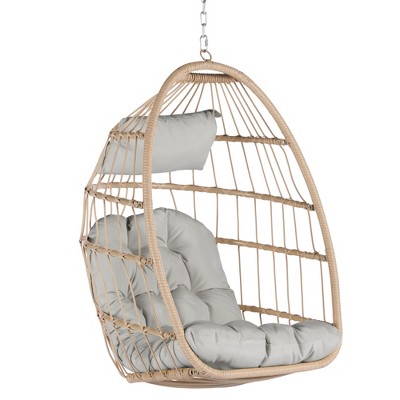 Infurnic Patio Swings, Hammock Hanging Swinging Chair with Seat Cushion, Outdoor Swing Egg Chair for Balcony Backyard Garden, Gray, 28.5"*28.7"*55.11"