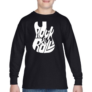 LA Pop Art Rock And Roll Guitar - Boy's Word Art Long Sleeve T-Shirt - 1 of 4